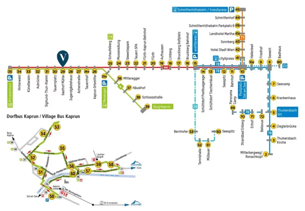 Fahrplan des Skibus in Kaprun - Zell am See.